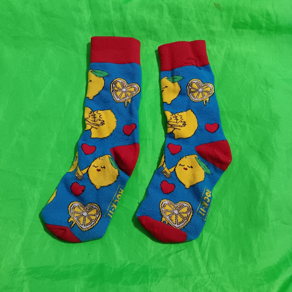 Playful Lemon and Heart Patterned Socks
